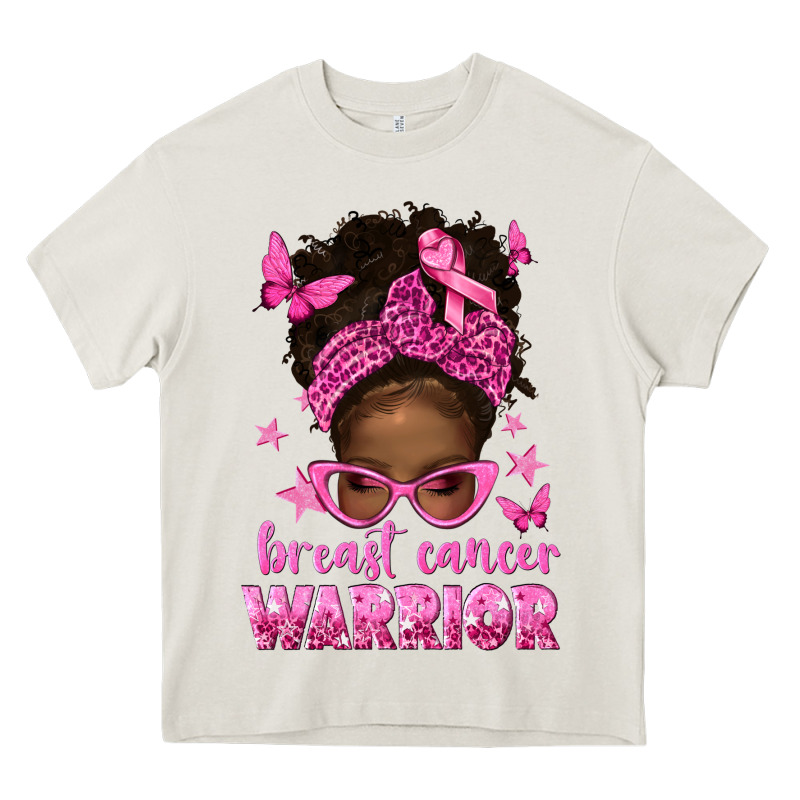 Afro Messy Bun Breast Cancer Warrior Heavy Core Tee by texasbilliewilder | Teevron
