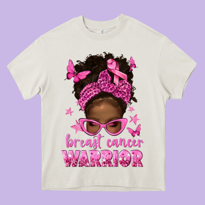 Afro Messy Bun Breast Cancer Warrior Heavy Core Tee Designed By Texasbilliewilder