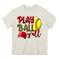 Cream Play ball y'all Softball Heavy Core Tee - NancyCooperArtShop