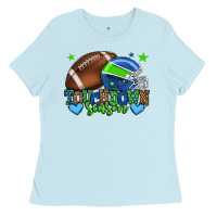 Baby Blue Touchdown season American football green and blue Ladies Tee - HowdyJamesFarm