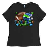 Black Touchdown season American football green and blue Ladies Tee - HowdyJamesFarm