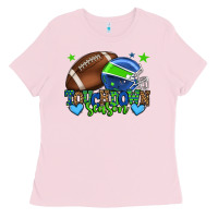 Bubblegum Pink Touchdown season American football green and blue Ladies Tee - HowdyJamesFarm