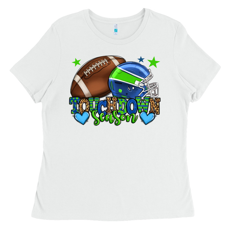 Touchdown Season American Football Green And Blue Ladies Tee by HowdyJamesFarm | Teevron