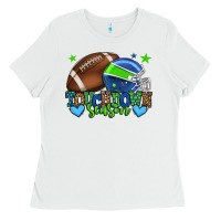 White Touchdown season American football green and blue Ladies Tee - HowdyJamesFarm