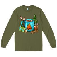 Army Green Camping Coffee Long Sleeve Tee - FaDigitalArtStudio