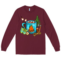 Burgundy Camping Coffee Long Sleeve Tee - FaDigitalArtStudio