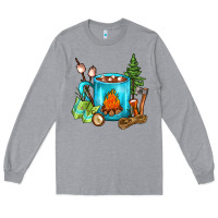 Heather Grey Camping Coffee Long Sleeve Tee - FaDigitalArtStudio