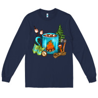 Navy Camping Coffee Long Sleeve Tee - FaDigitalArtStudio