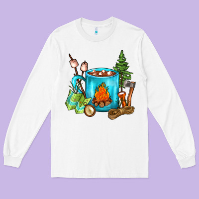 Camping Coffee Long Sleeve Tee Designed By Fadigitalartstudio