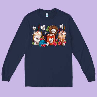 Baseball Coffee Cups Long Sleeve Tee Designed By Fadigitalartstudio