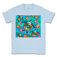 Dusty Blue Turtle summer seashells starfish seaweed Classic Tee - Artiststas