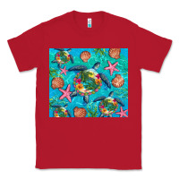Red Turtle summer seashells starfish seaweed Classic Tee - Artiststas