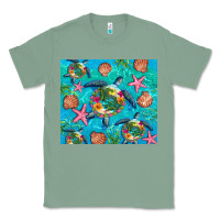 Sage Turtle summer seashells starfish seaweed Classic Tee - Artiststas