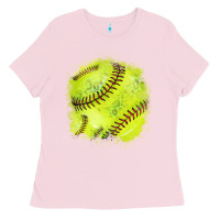Bubblegum Pink Softball background Ladies Tee - HowdyJamesFarm