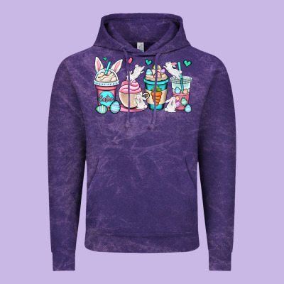 Easter Bunnies Coffee Cups Vintage Hoodie Designed By Oliviacreatesart