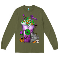 Army Green Halloween Cold Drink Frappe With Tombstone Long Sleeve Tee - FaDigitalArtStudio