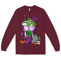 Burgundy Halloween Cold Drink Frappe With Tombstone Long Sleeve Tee - FaDigitalArtStudio