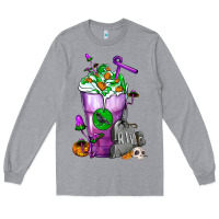 Heather Grey Halloween Cold Drink Frappe With Tombstone Long Sleeve Tee - FaDigitalArtStudio