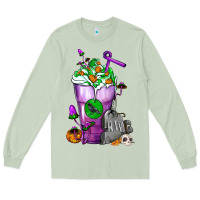 Matcha Halloween Cold Drink Frappe With Tombstone Long Sleeve Tee - FaDigitalArtStudio
