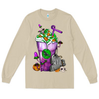 Mushroom Halloween Cold Drink Frappe With Tombstone Long Sleeve Tee - FaDigitalArtStudio