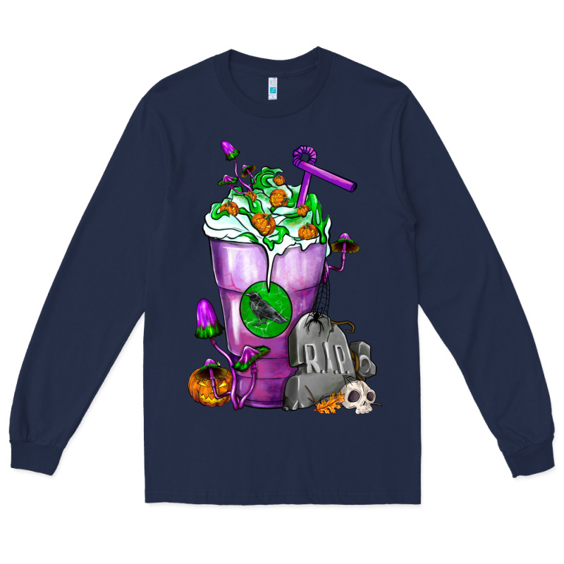 Halloween Cold Drink Frappe With Tombstone Long Sleeve Tee by FaDigitalArtStudio | Teevron