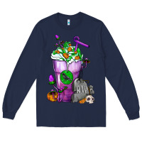 Navy Halloween Cold Drink Frappe With Tombstone Long Sleeve Tee - FaDigitalArtStudio
