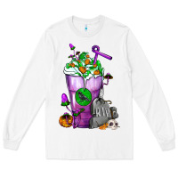 White Halloween Cold Drink Frappe With Tombstone Long Sleeve Tee - FaDigitalArtStudio