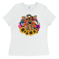 White Baby Cow flower Ladies Tee - HowdyJamesFarm