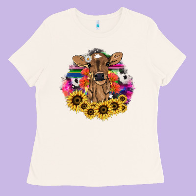 Baby Cow Flower Ladies Tee Designed By Howdyjamesfarm