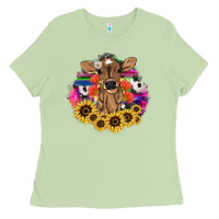 Matcha Baby Cow flower Ladies Tee - HowdyJamesFarm