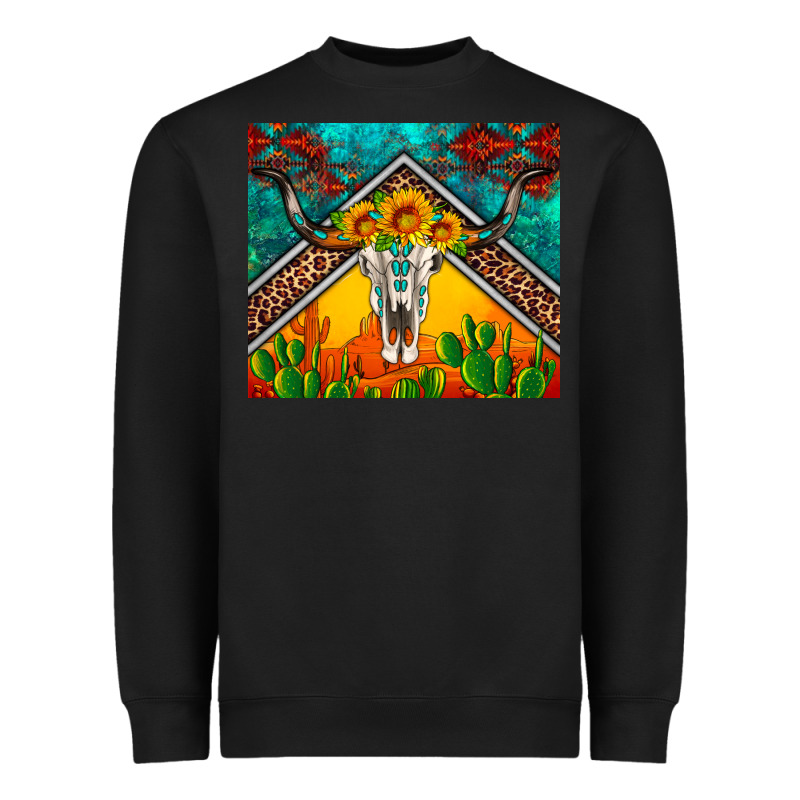 Western Sunflowers Longhorn Bull Skull Heavyweight Sweatshirt by Artiststas | Teevron