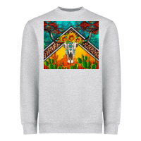 Heather Grey western sunflowers longhorn bull skull Heavyweight Sweatshirt - Artiststas