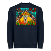 Navy western sunflowers longhorn bull skull Heavyweight Sweatshirt - Artiststas