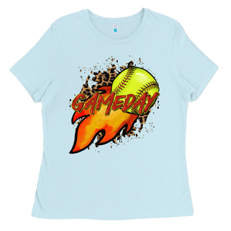 Softball Game Day Leopard Fire And Ball Ladies Tee by HowdyJamesFarm | Teevron