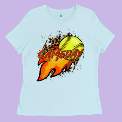 Softball Game Day Leopard Fire And Ball Ladies Tee Designed By Howdyjamesfarm