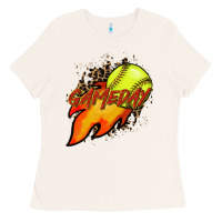 Bone Softball game day leopard fire and ball Ladies Tee - HowdyJamesFarm
