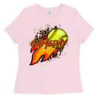 Bubblegum Pink Softball game day leopard fire and ball Ladies Tee - HowdyJamesFarm