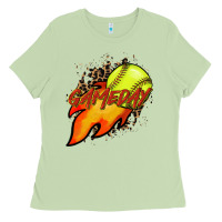 Matcha Softball game day leopard fire and ball Ladies Tee - HowdyJamesFarm