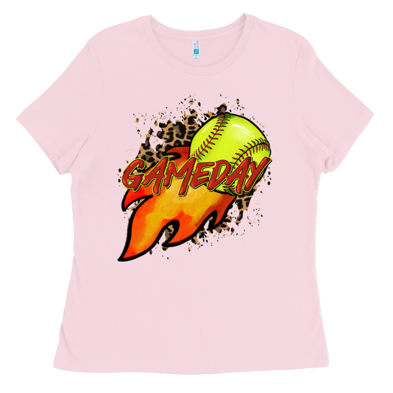 Softball Game Day Leopard Fire And Ball Ladies Tee by HowdyJamesFarm | Teevron
