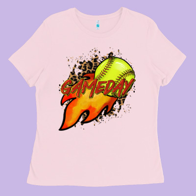 Softball Game Day Leopard Fire And Ball Ladies Tee Designed By Howdyjamesfarm