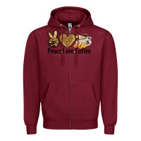 Burgundy peace love coffee Zipper Hoodie - BarkalooDesign