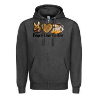Charcoal Heather peace love coffee Zipper Hoodie - BarkalooDesign