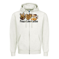 Oatmeal Heather peace love coffee Zipper Hoodie - BarkalooDesign