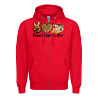 Red peace love coffee Zipper Hoodie - BarkalooDesign