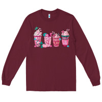 Burgundy Breast Cancer Coffee Cups Long Sleeve Tee - FaDigitalArtStudio