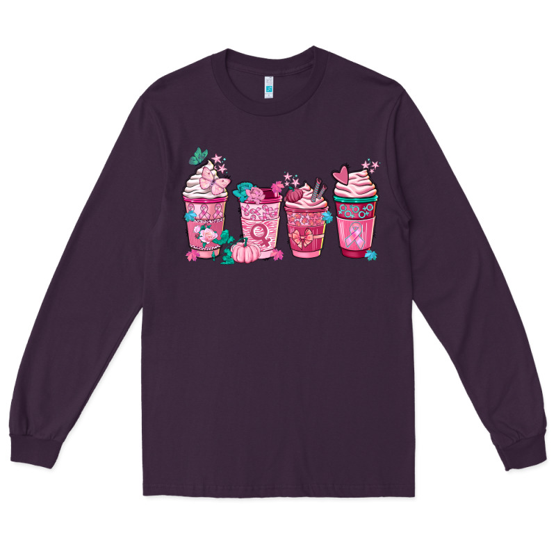 Breast Cancer Coffee Cups Long Sleeve Tee by FaDigitalArtStudio | Teevron