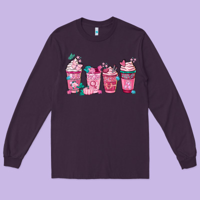 Breast Cancer Coffee Cups Long Sleeve Tee Designed By Fadigitalartstudio