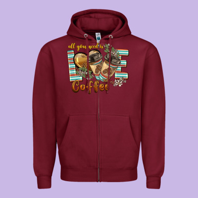 All You Need Is Love Coffee Zipper Hoodie Designed By Barkaloodesign
