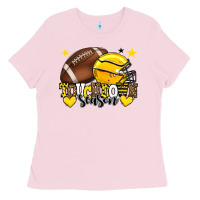 Bubblegum Pink Touchdown season American Football yellow team Ladies Tee - HowdyJamesFarm