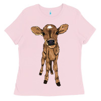 Bubblegum Pink Baby cow Ladies Tee - HowdyJamesFarm